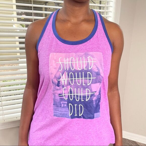 2/$20 Athletic Works 'Should Would Could Did' Activewear Purple Tank - Picture 5 of 15